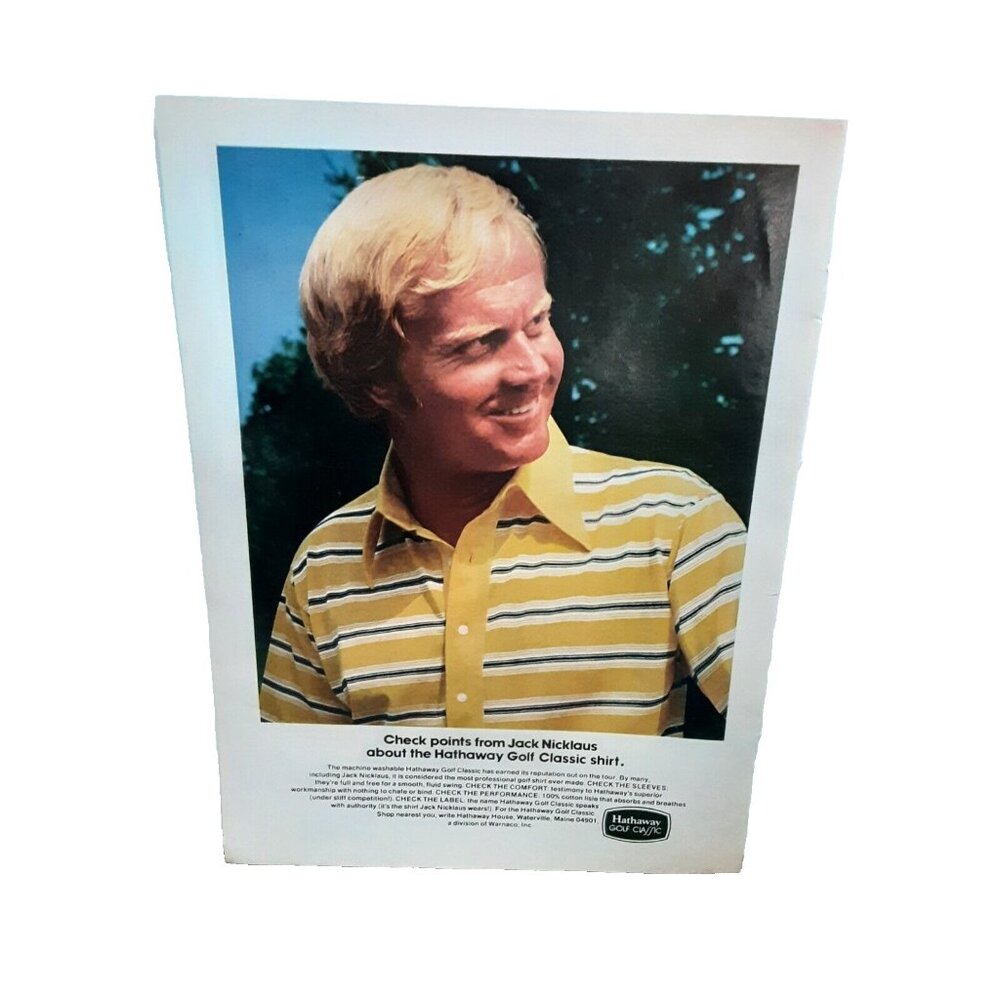 1974 Jack Nicklaus Hathaway Classic Golf Polo Shirt Original Print Ad 70s